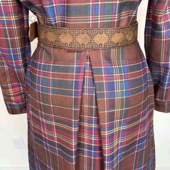 Tartan Plaid Long Sleeve Button Front maxi Dress Belt Womens S-M preppy - Picture 9 of 15